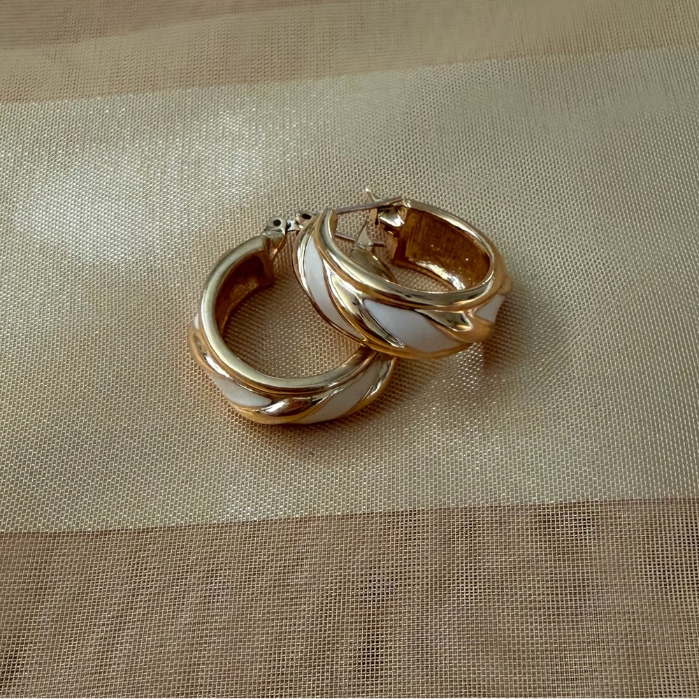 Elegant Gold and White Hoop Earrings